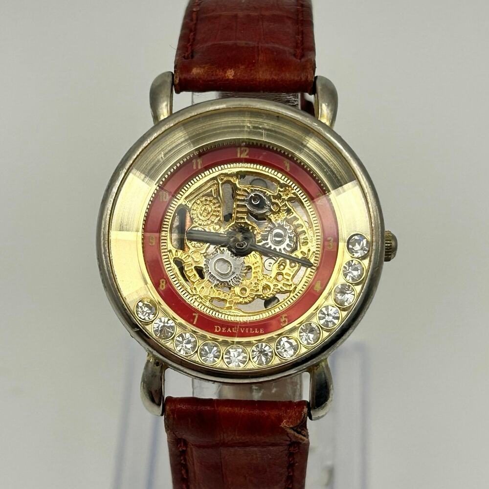 Deauville Women’s Skeleton Dress Watch Moving Crystal Bezel Working New Battery